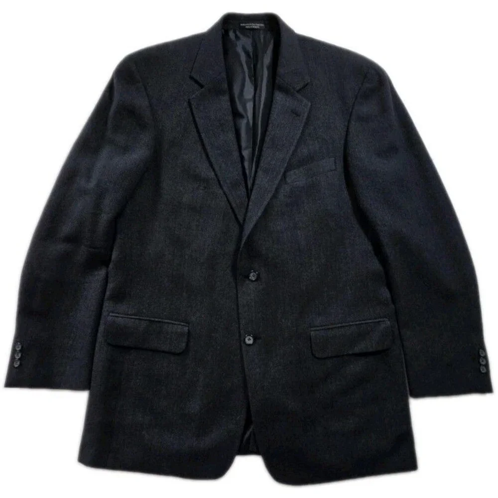 Etienne Aigner Mens Wool Lambswool Blazer 44L Charcoal Gray Herringbone Sport